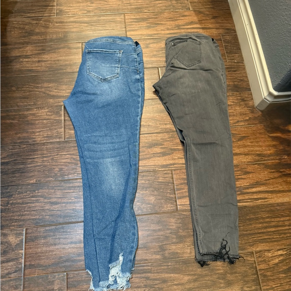 Chic Blue and Gray Women's Maternity Skinny Jeans